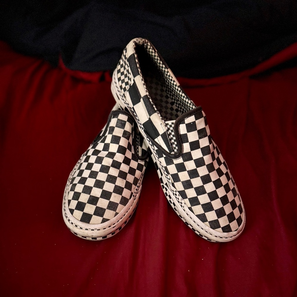 Vans Classic Slip-Ons All-Over B&W Checkerboard print, Men’s 9.5, Women’s 11